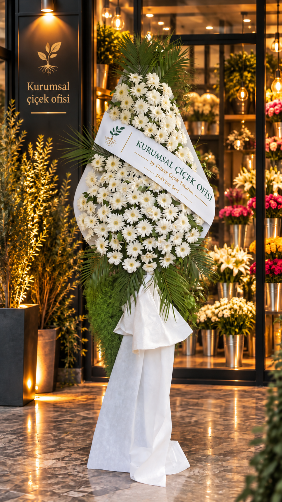Beyaz Gerbera Açılış & Tebrik Çelengi